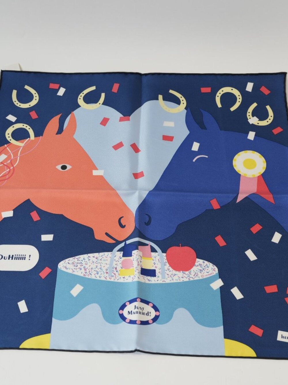 Hermès 45x45 Just Married Silk Scarf Marine Ciel Rose Pink Gavroche